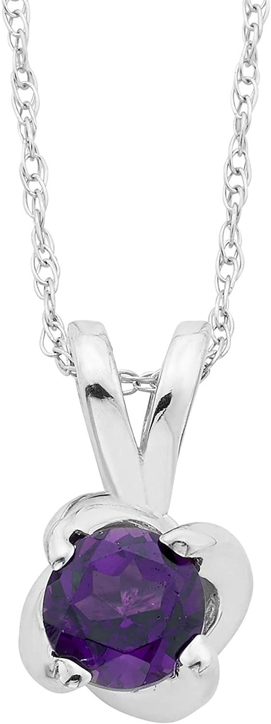 Sterling Silver Genuine Amethyst 4-Prong Twist Solitaire Pendant with Chain