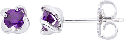 Genuine Amethyst Petite Twist Solitaire Sterling Silver Stud Earrings