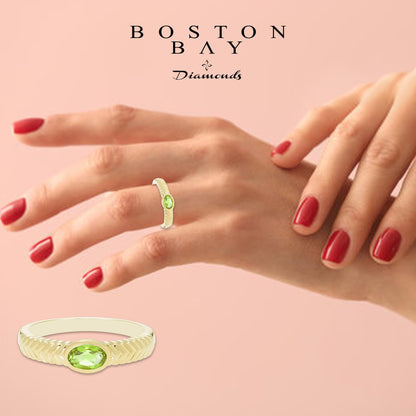 Oval Peridot Ring in 14K Yellow Gold Plated Sterling Silver