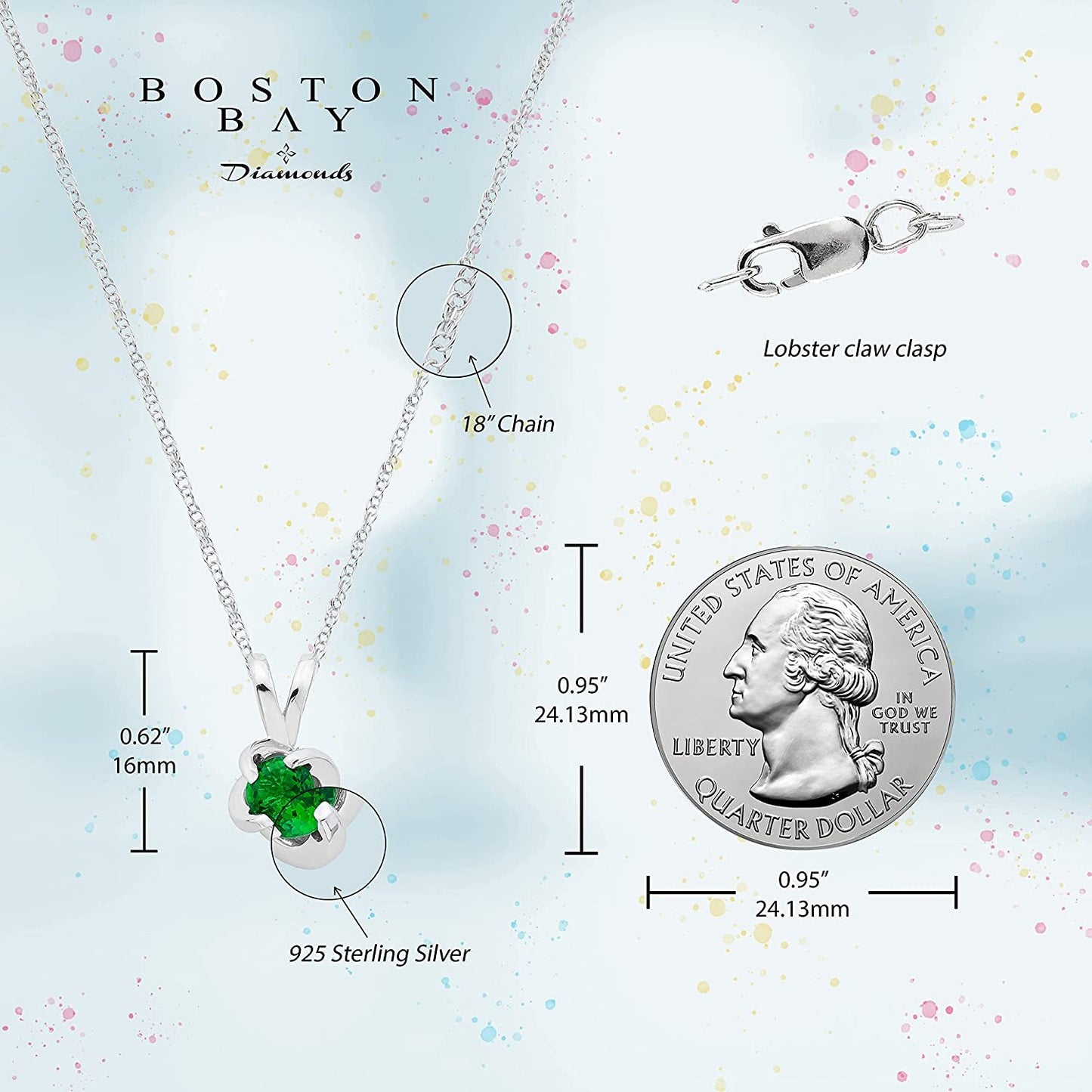 Sterling Silver Lab-Grown Emerald 4-Prong Twist Solitaire Pendant with Chain