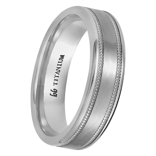 Milgrain Channel Accent Titanium 6mm Comfort Fit Wedding Band Ring